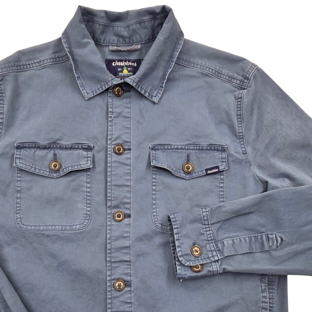 Chubbies The Cobblestone Twill Over Shirt Jacket‎ Pockets Blue Mens Small